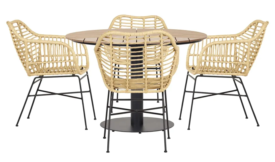 Envy Gartenmöbel-Set für 4 Personen Gartentisch Polywood Teak-Look Bambusoptik