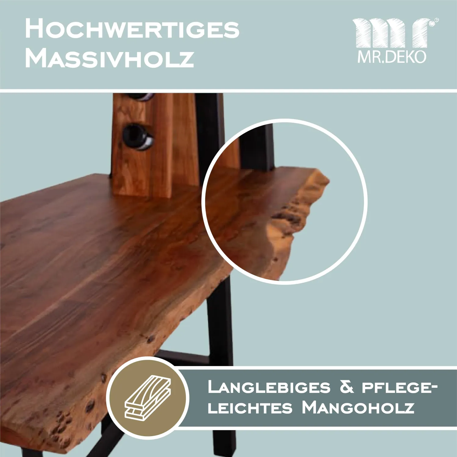 MR.DEKO Capua Bartisch-Set 5-teilig Mangoholz mit Weinregal