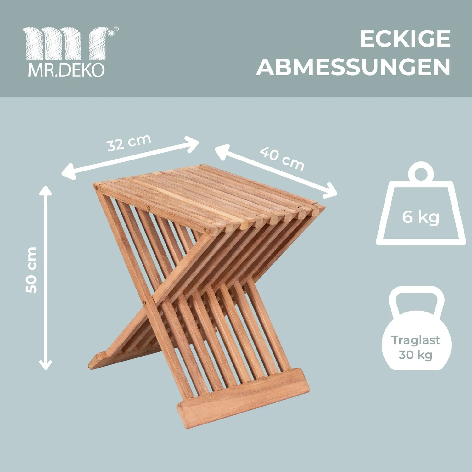 MR.DEKO Fishbone Beistelltisch klappbar 40 cm Teakholz