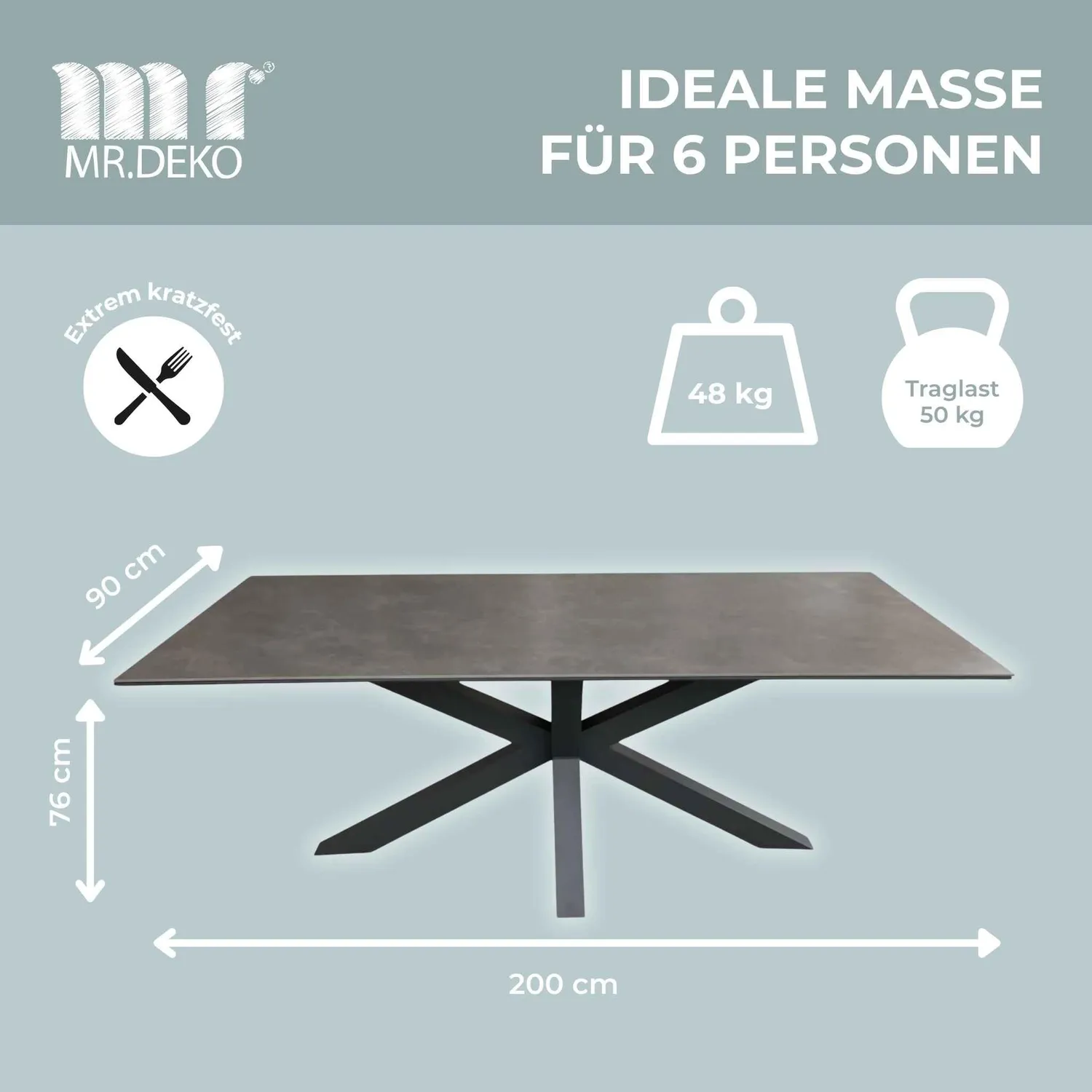 MR.DEKO Almeria 200x90 Gartentisch Keramik wetterfest