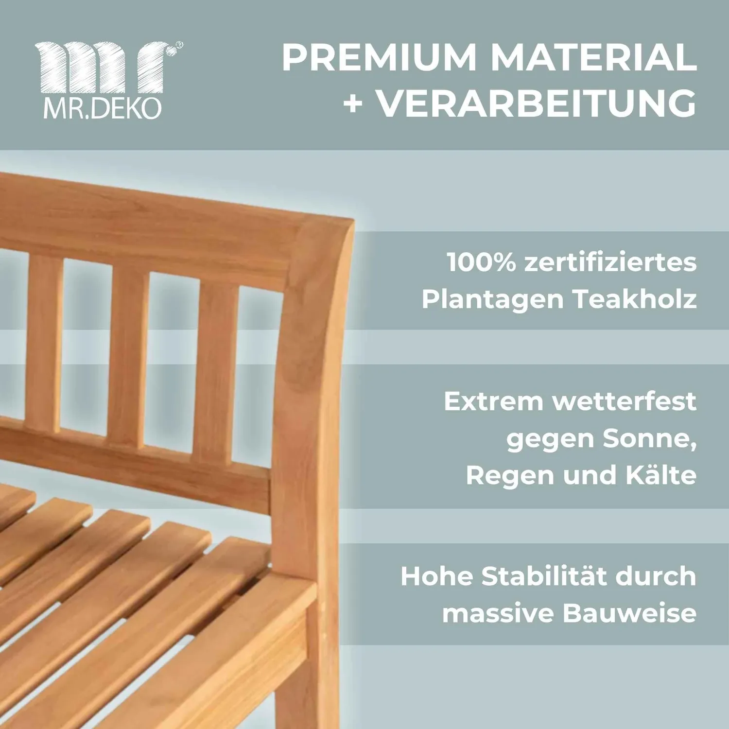 MR.DEKO Wave Gartenbank 128 cm Teakholz wetterfest