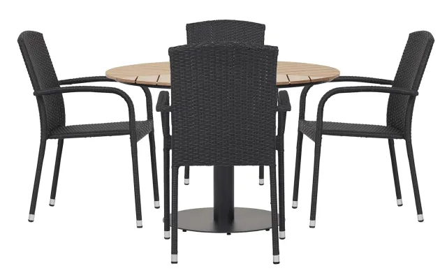 Envy Gartenmöbel-Set für 4 Personen Gartentisch Polywood schwarze Polyrattan-Stühle