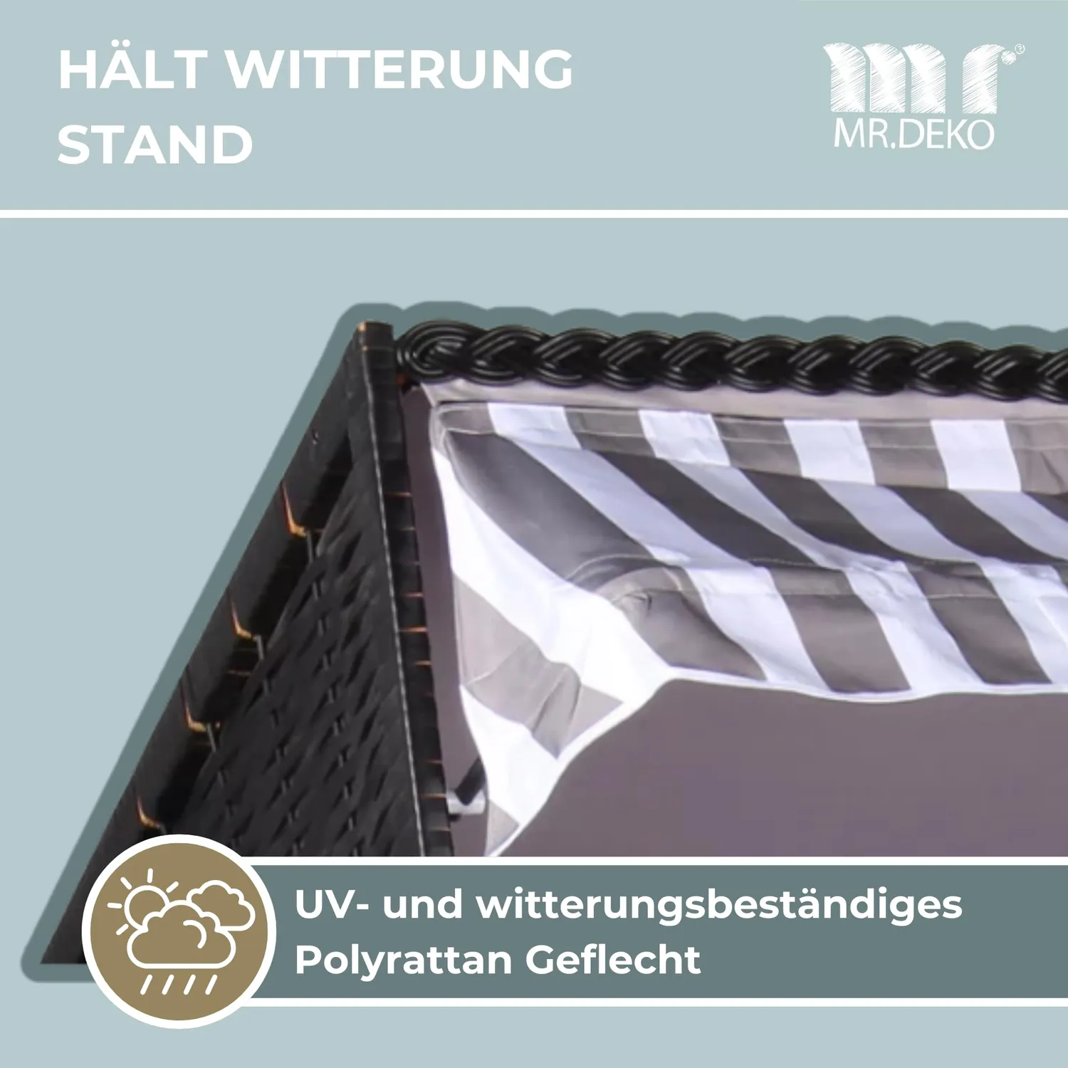 MR.DEKO Ostsee 2-Sitzer Strandkorb Volllieger wetterfest Weiß