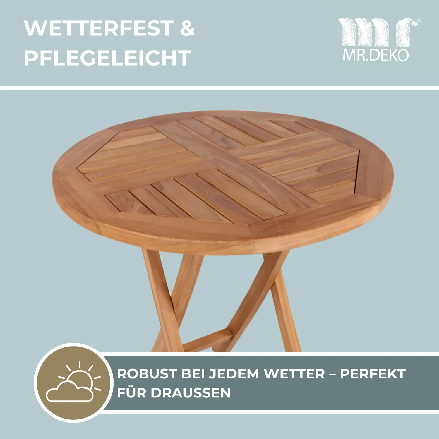 MR.DEKO Sutton Klapptisch 70 cm Teak Balkontisch wetterfest