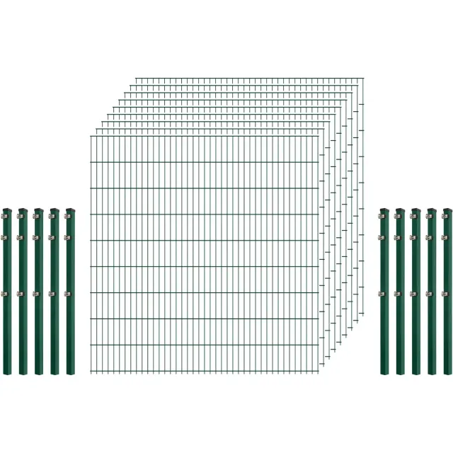 Standard-Zaunset 6/5/6 Doppelstab 9 Matten 10 Pfosten 200/183 cm dunkelgrün