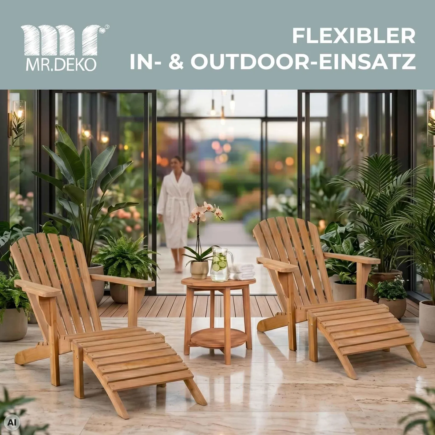 MR.DEKO Adirondack Chair 2er Set Montreal mit Beistelltisch Milton
