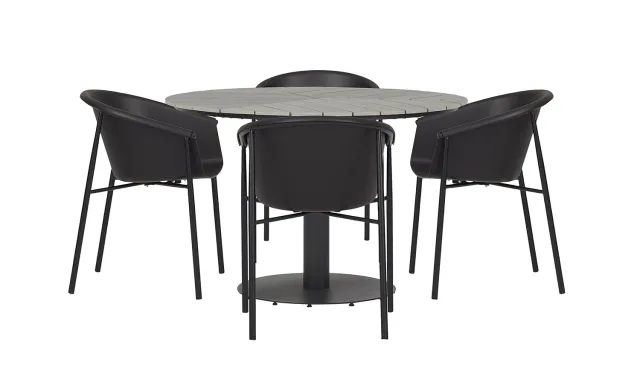 Envy Gartentisch rund 110cm Set 4 Stühle grau schwarz