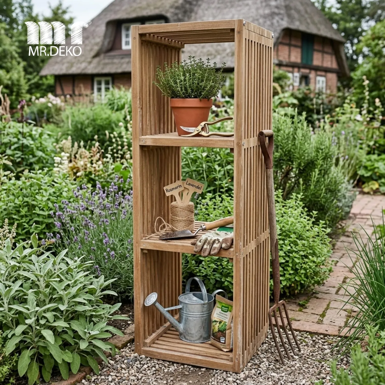 MR.DEKO Gartenregal Teak 120x40 cm 3 Fächer