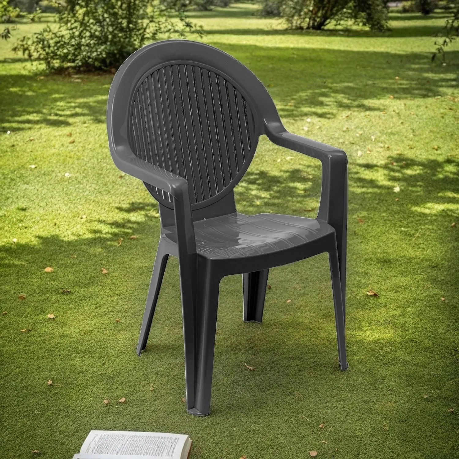 Grosfillex Fidji Gartensessel Anthrazit Lattenoptik