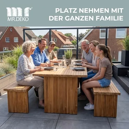 MR.DEKO Ashford Gartenmöbel-Set Bierzeltgarnitur Teakholz 180 cm