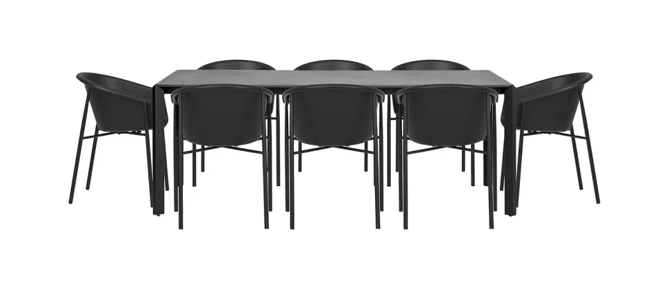 Envy Gartentisch 200cm Set 8 Stühle dunkelgrau schwarz