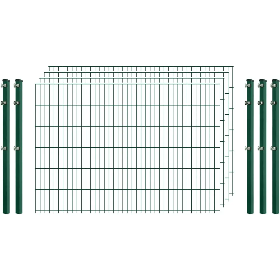 Standard-Zaunset 6/5/6 Doppelstabzaun 200/123 cm Dunkelgrün