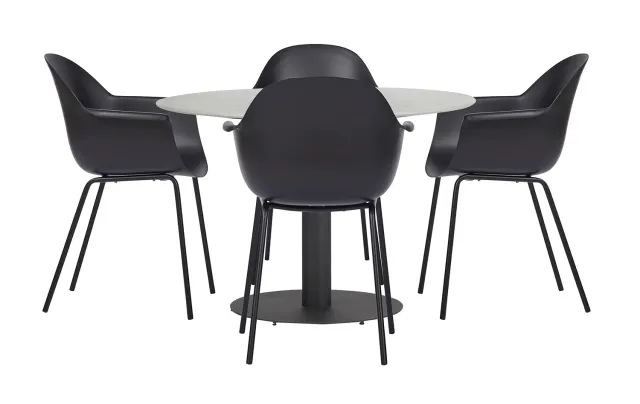 Envy Gartenmöbel-Set Rund 110 cm Grau + 4 Stühle Schwarz Tisch