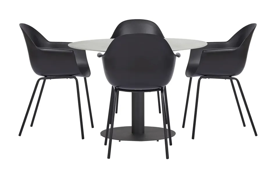 Envy Gartenmöbel-Set Rund 110 cm Grau + 4 Stühle Schwarz Tisch