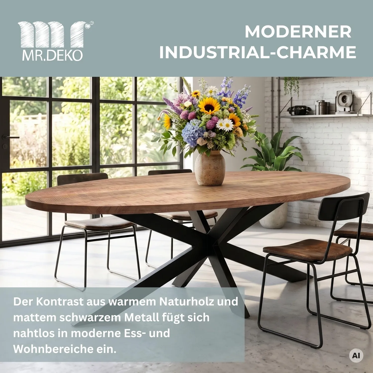MR.DEKO Avola Oval 180x90 Esstisch Mango Massivholz