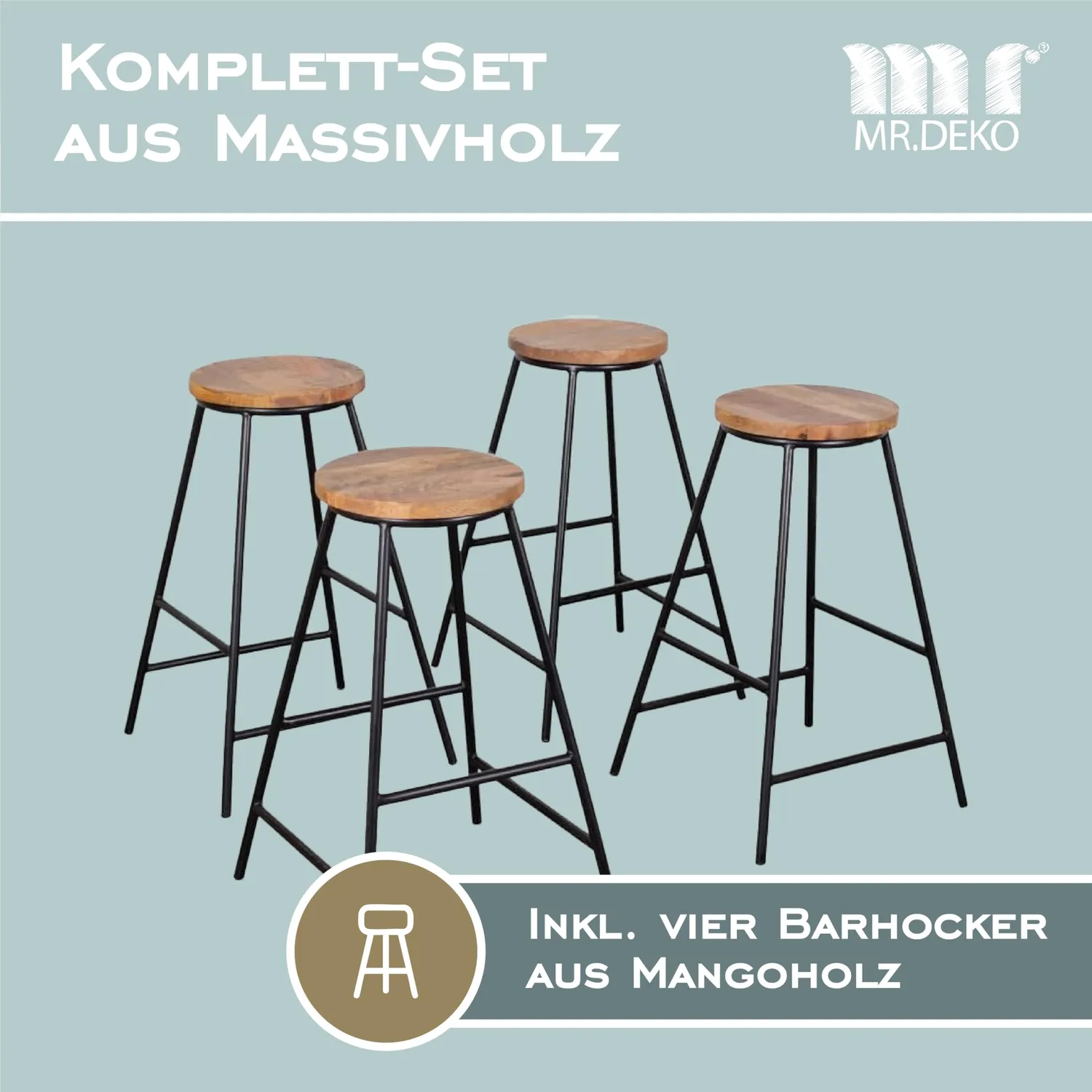 MR.DEKO Capua Bartisch-Set 5-teilig Mangoholz mit Weinregal