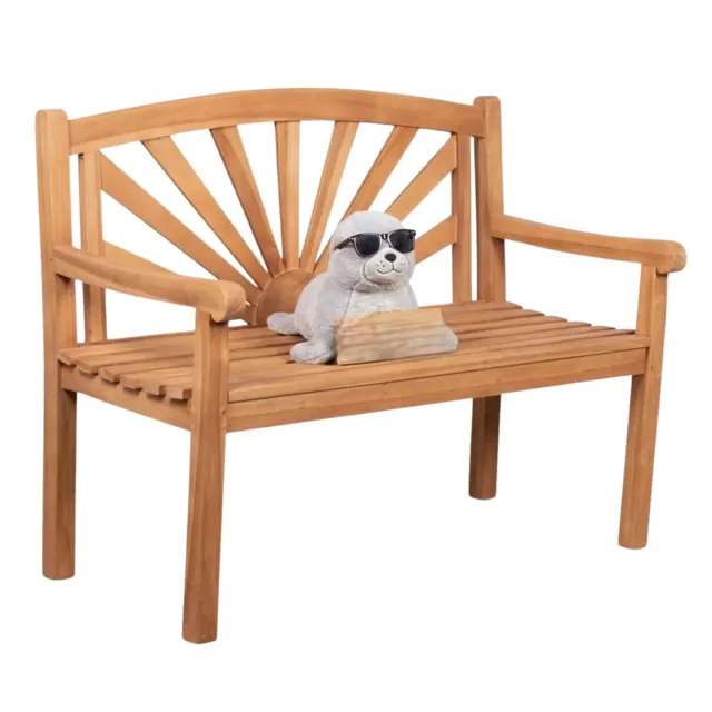 MR.DEKO Motiv Gartenbank Sonne 120x60x94 cm Teakholz 2-Sitzer