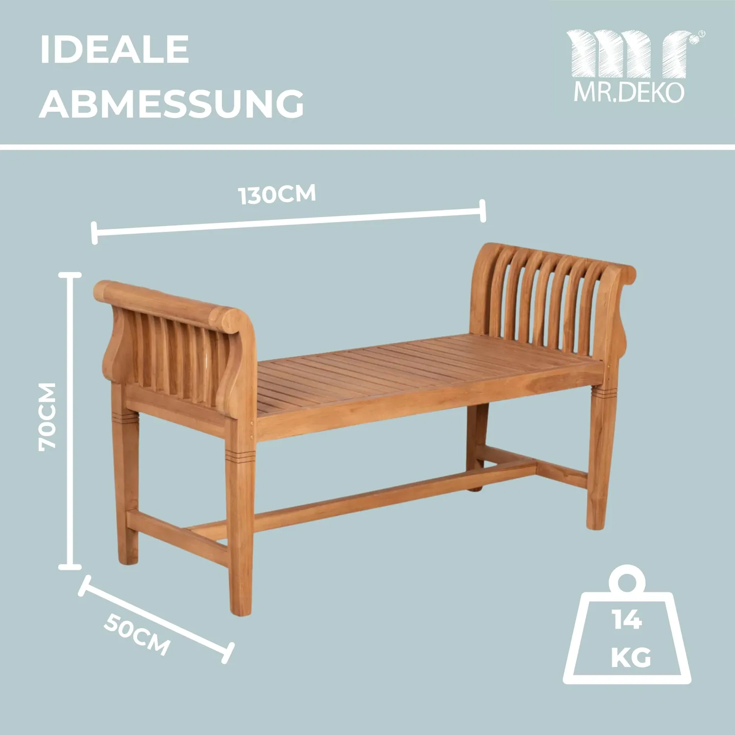 MR.DEKO Wigan Gartenbank 2-Sitzer 130 cm Teak wetterfest