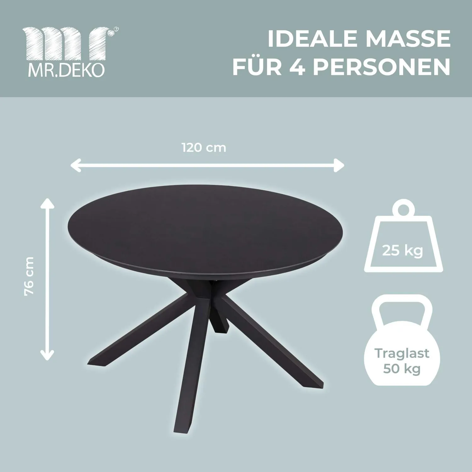 MR.DEKO Almeria Gartenmöbelset 4 Personen Keramik 120 cm