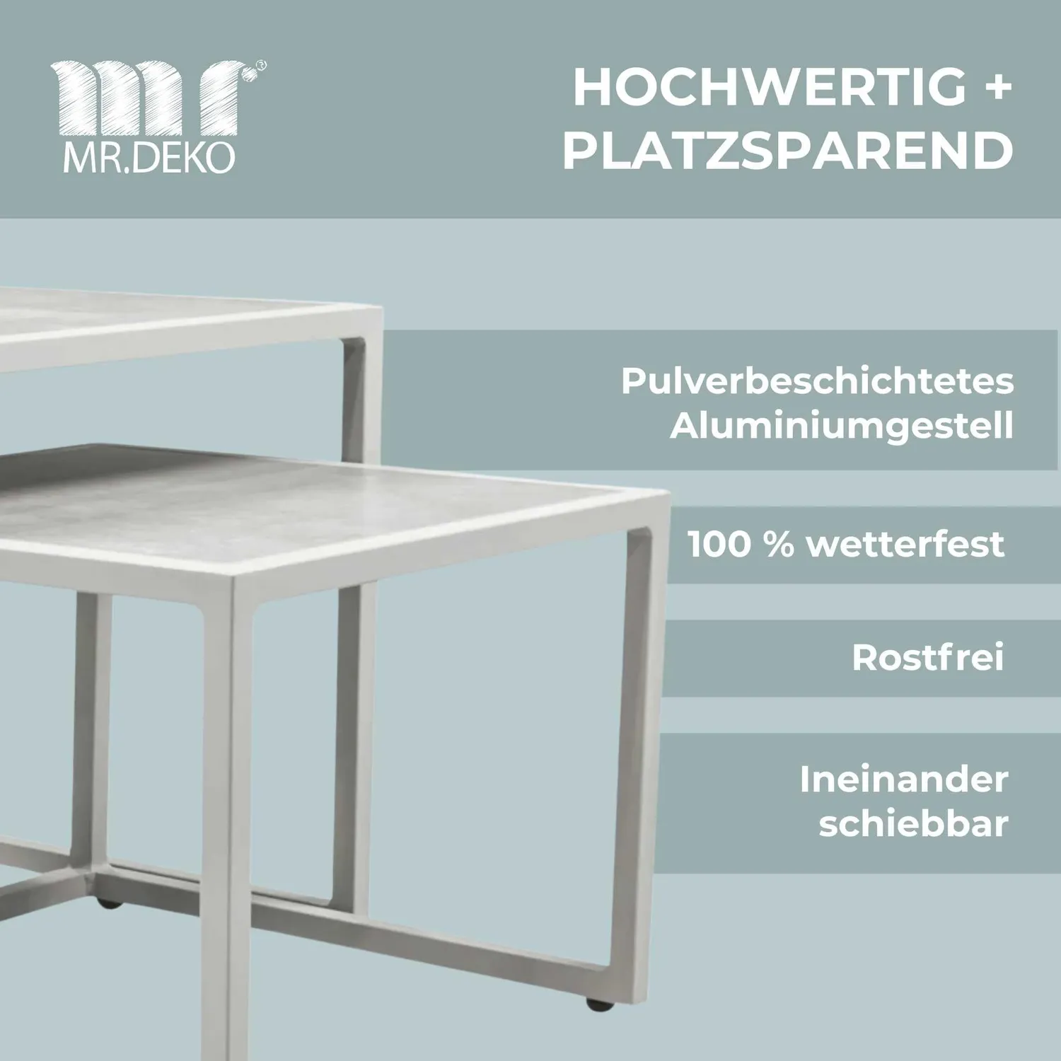 MR.DEKO Dalias Beistelltisch 2er Set Grau Sinterstein