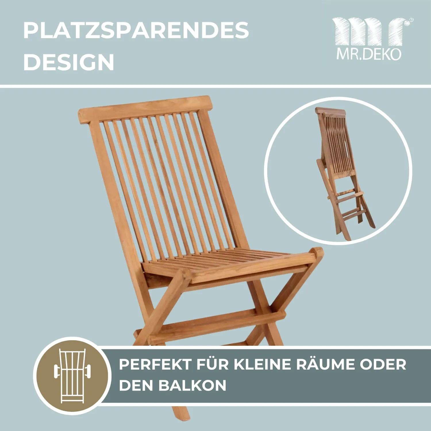 MR.DEKO Langton Gartenmöbelset mit Sutton Klapptisch Teak 3-teilig
