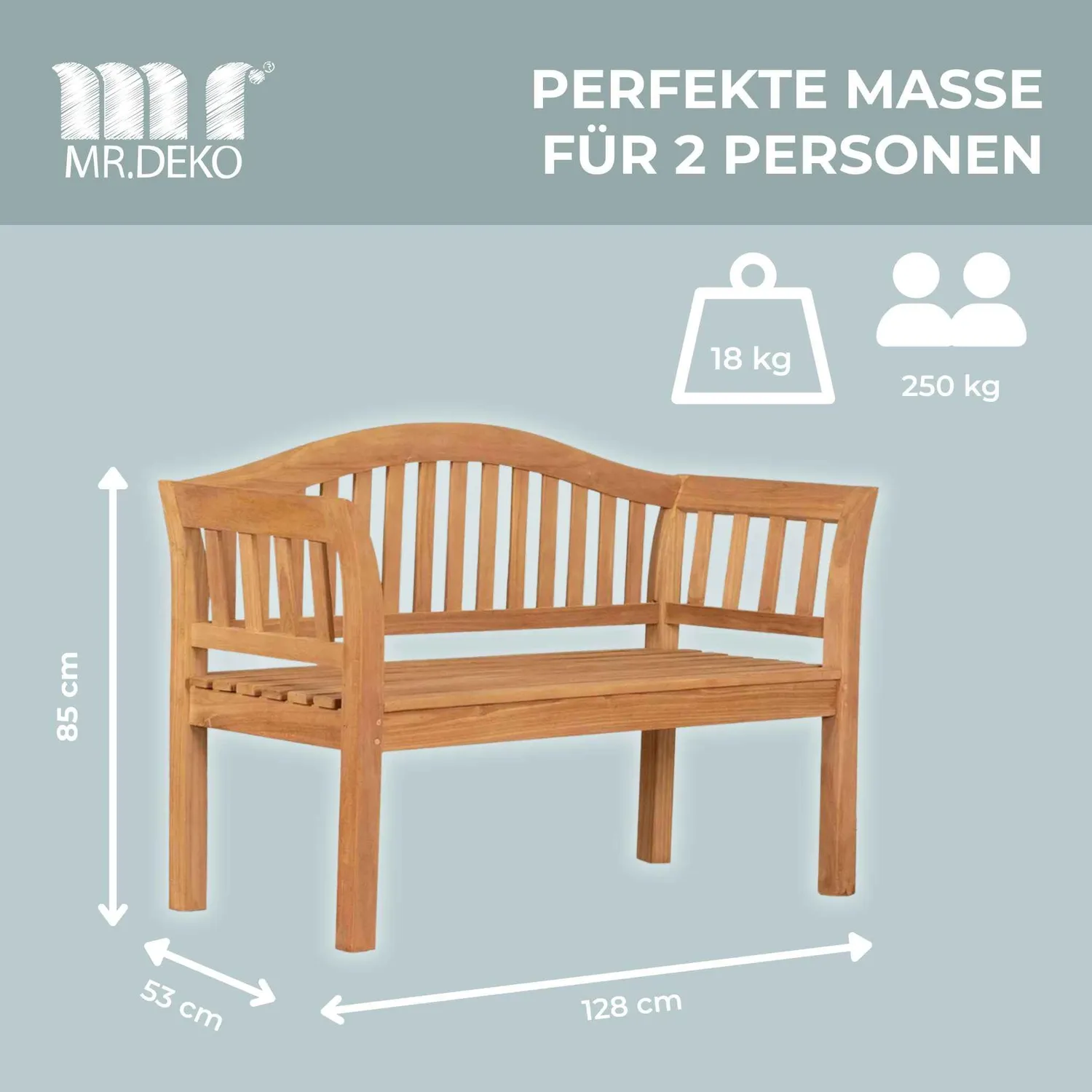 MR.DEKO Wave Gartenbank 128 cm Teakholz wetterfest