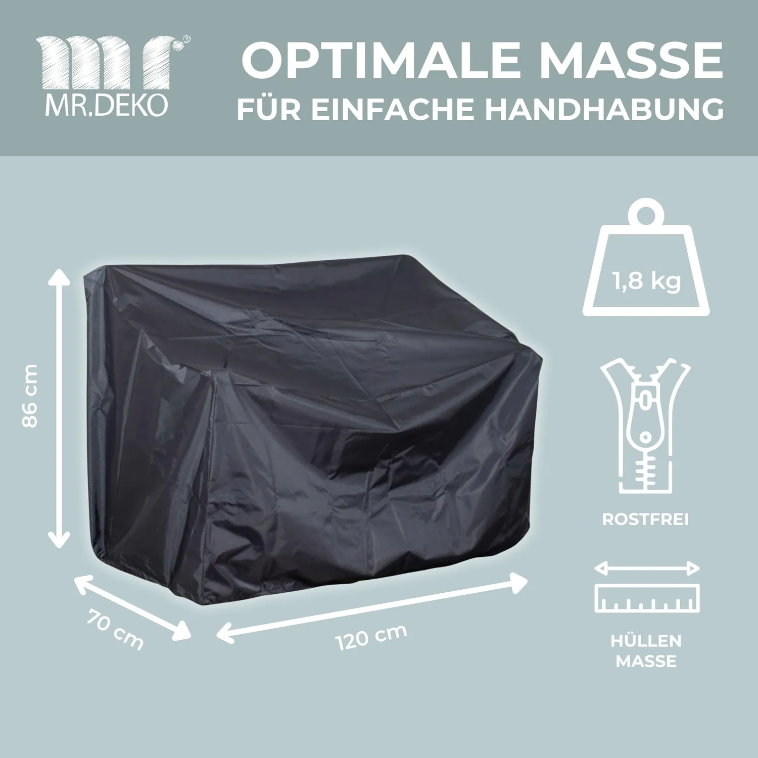 MR.DEKO Aero Protect Schutzhülle Gartenbank 130 cm Dunkelgrau