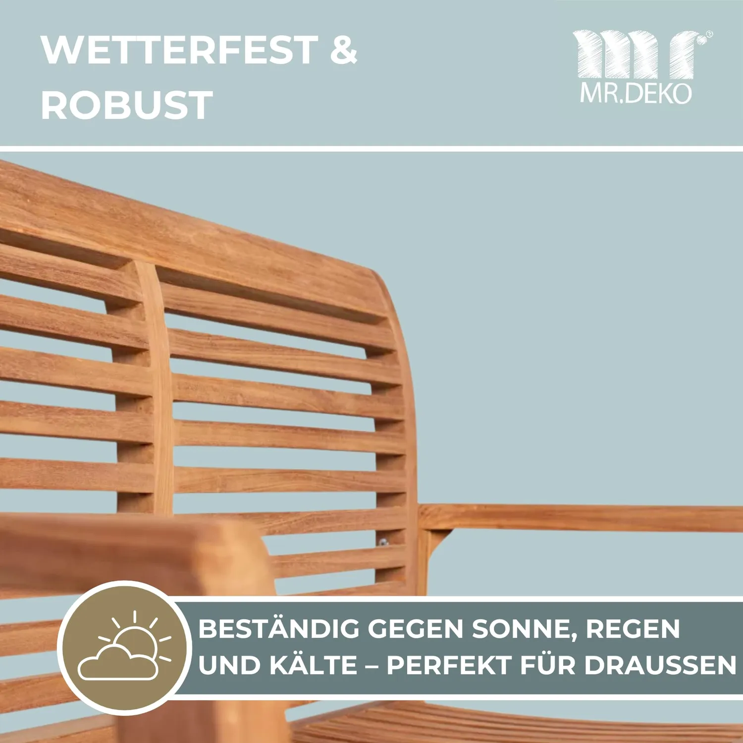 MR.DEKO Derby Gartenbank 120 cm Teakholz 2-Sitzer wetterfest