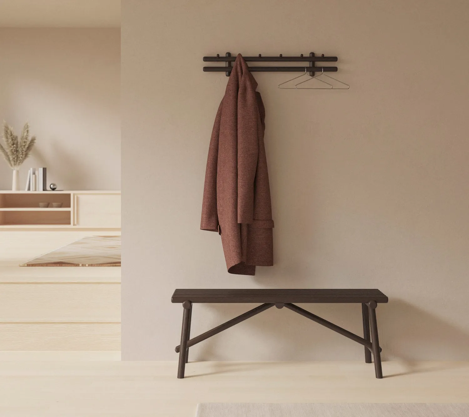 Cane-line Sticks Bench Indoor Sitzbank Mahagoni Dunkelbraun Flur