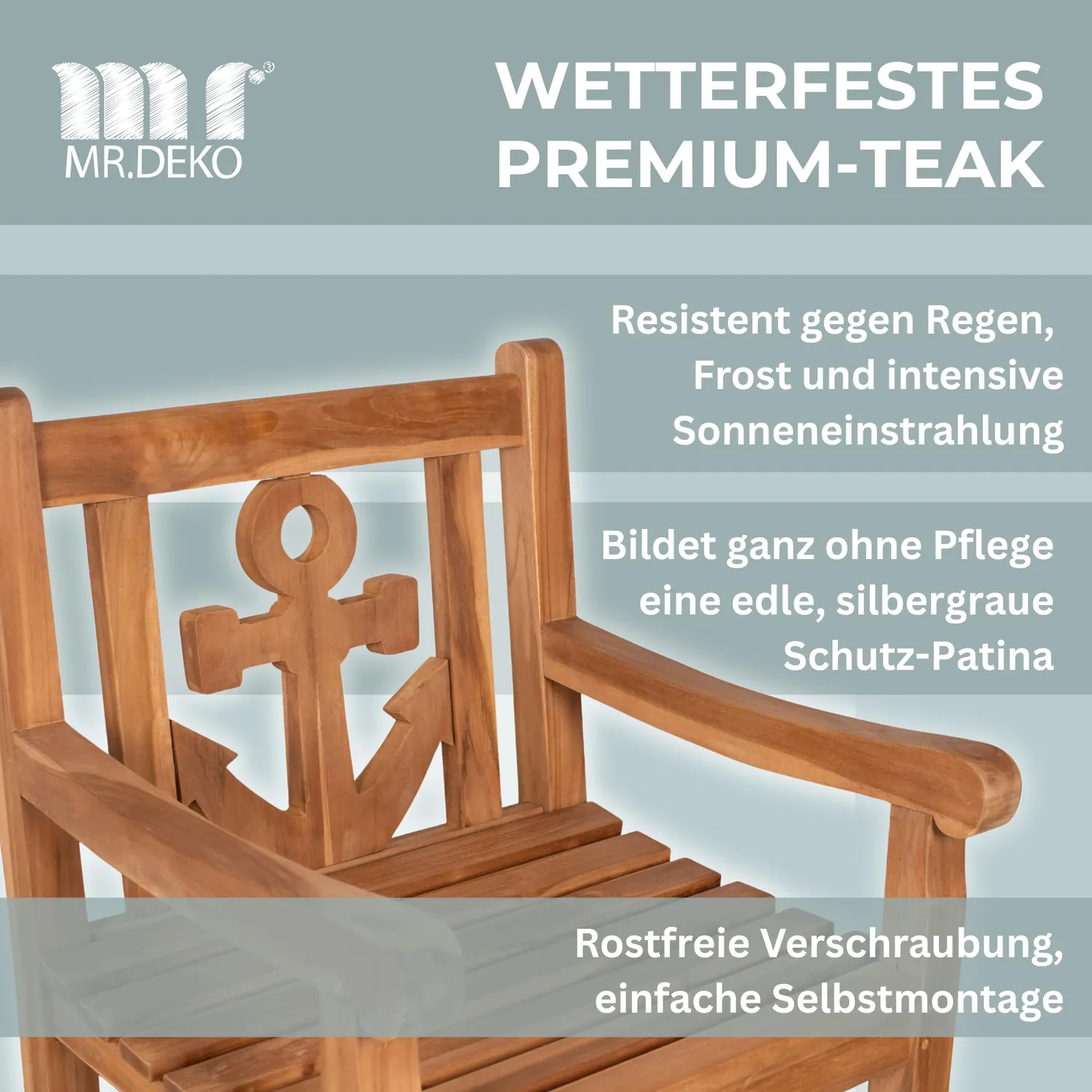 MR.DEKO Anker Gartensessel Teak 60 cm wetterfest