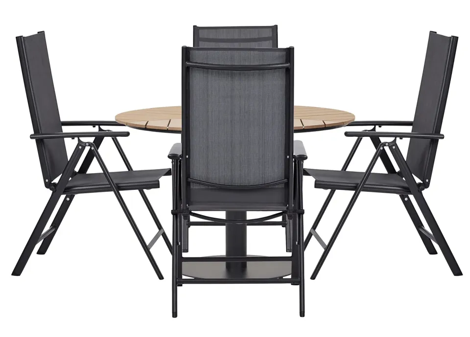 Envy Gartenmöbel-Set für 4 Personen Gartentisch Polywood Positionsstühle Textilene