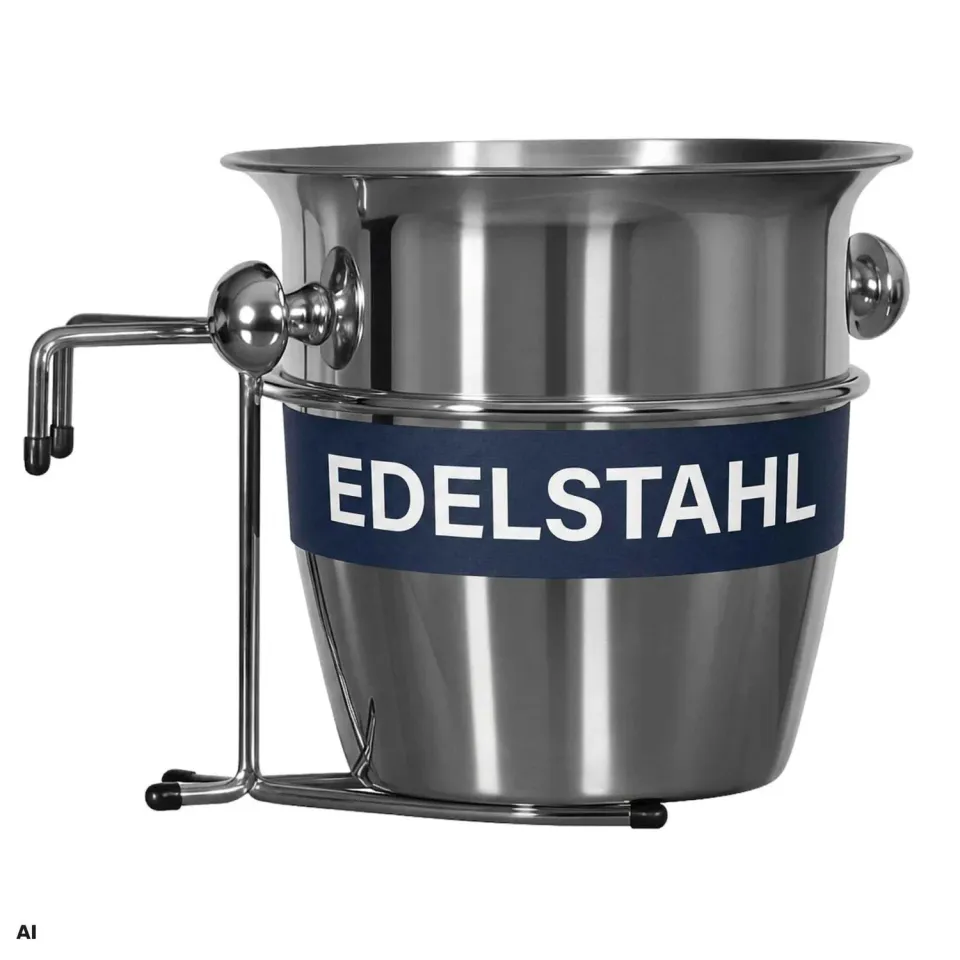 MR.DEKO Strandkorb-Zubehör Sektkühler Halterung Edelstahl