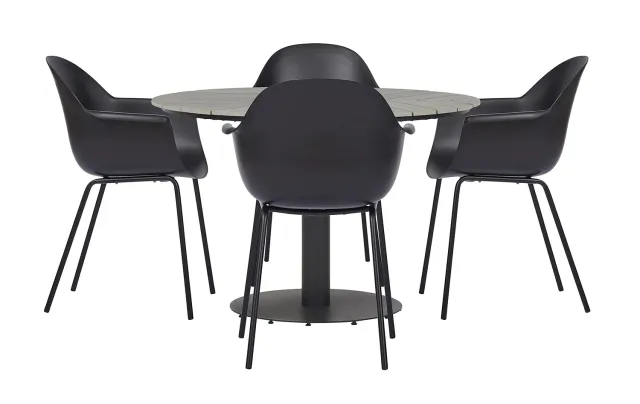 Envy Gartenmöbel-Set Rund 110 cm Fischgrät 4 Stühle Schwarz