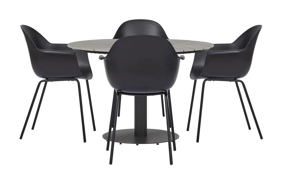 Envy Gartenmöbel-Set Rund 110 cm Fischgrät 4 Stühle Schwarz