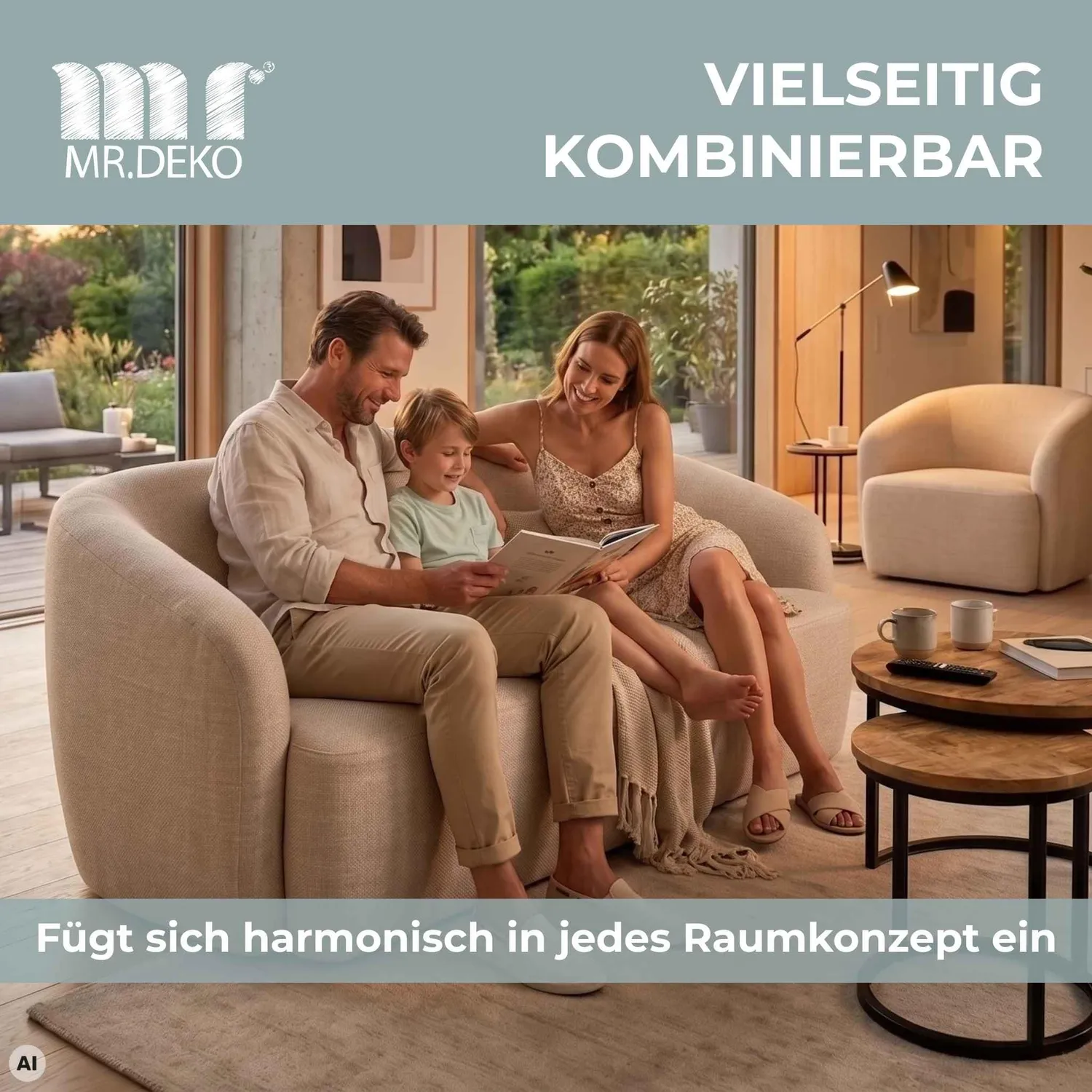 MR.DEKO Loconia Sofa Beige 170cm 2,5-Sitzer Stoff