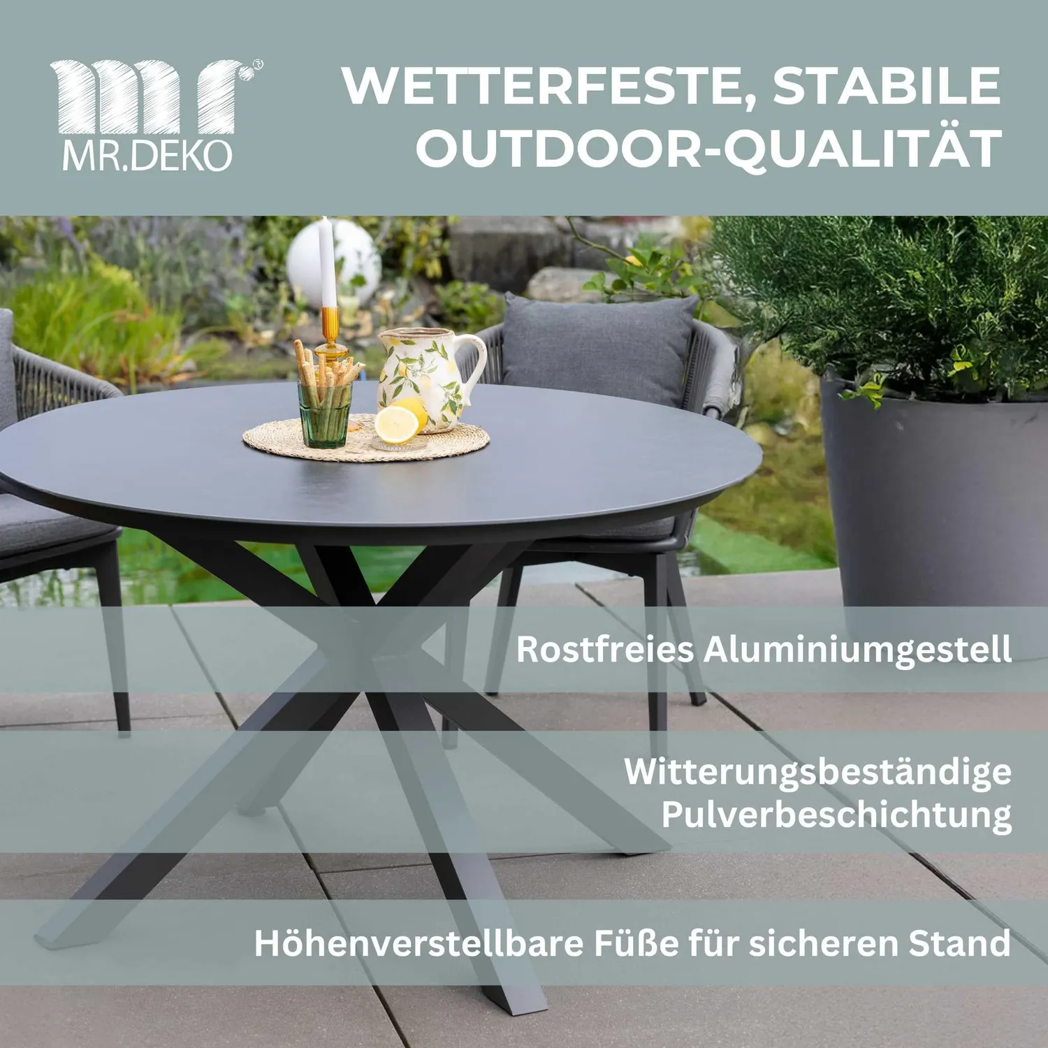 MR.DEKO Almeria Gartenmöbelset 4 Personen Keramik 120 cm
