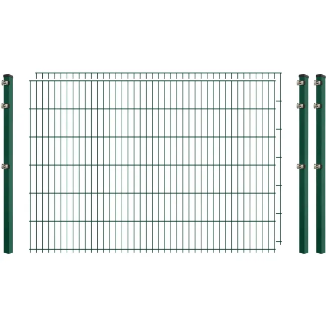 Bellamondo Industrie-Zaunset 8/6/8 Doppelstab 2 Matten 3 Pfosten 250/123 cm Dunkelgrün