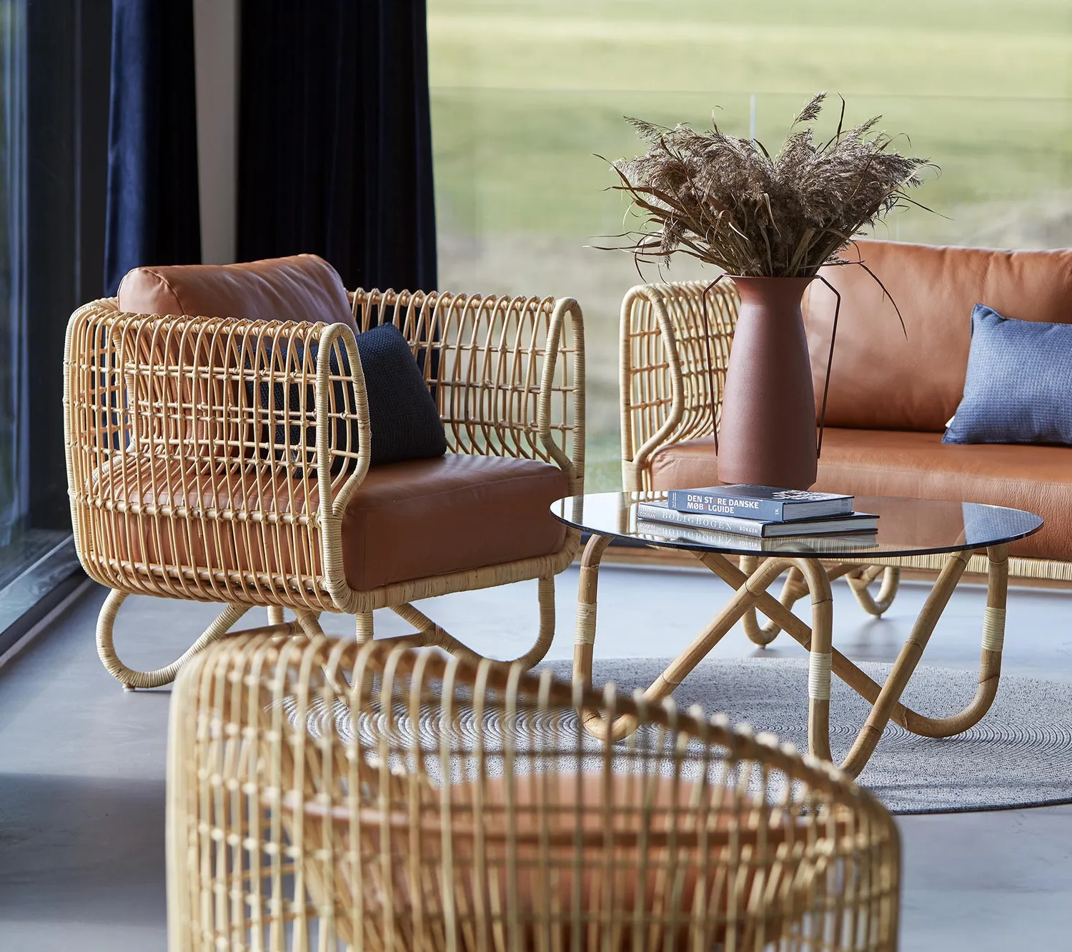 Cane-line Nest Round Chair Rattansessel natur mit Kissen-Set