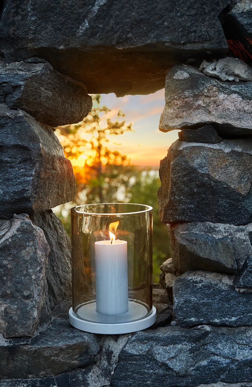 Skargaarden Möja Kerzenlaterne grau Glas Beton