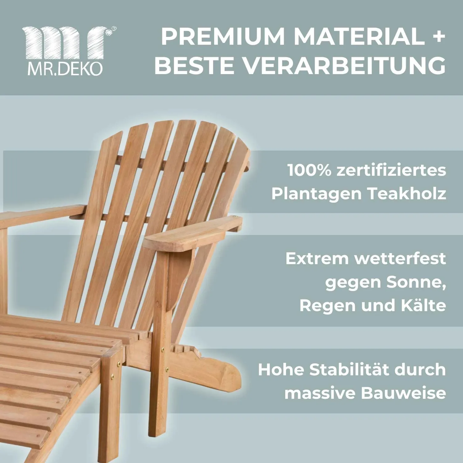 MR.DEKO Adirondack Chair 2er Set Montreal mit Beistelltisch Milton