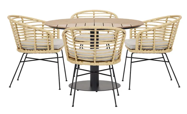 Envy Gartenmöbel-Set 4 Pers. Tisch 110 cm Bambusoptik Teak