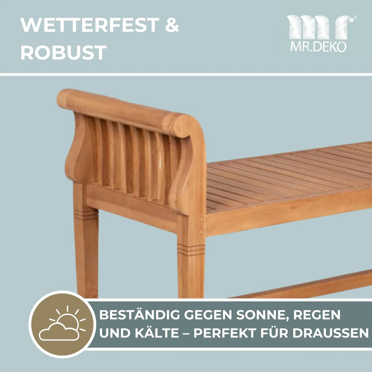MR.DEKO Wigan Gartenbank 2-Sitzer 130 cm Teak wetterfest