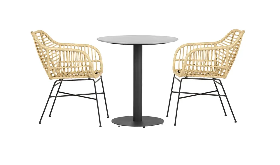 Envy Café-Set Balkonmöbel für 2 Personen Gartentisch Durafit Grau Bambusoptik