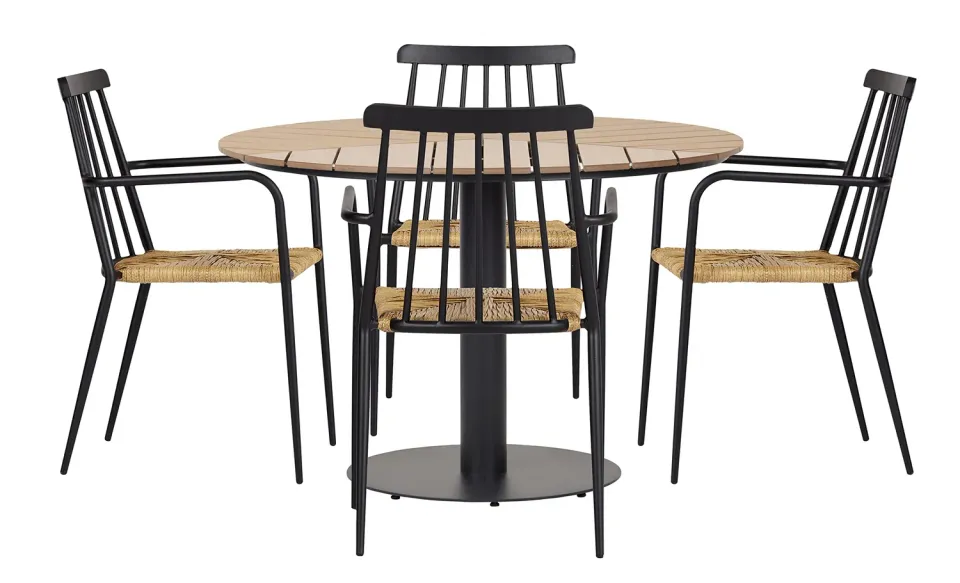 Envy Gartenmöbel-Set für 4 Personen Gartentisch Polywood stapelbare Polyrattan-Stühle
