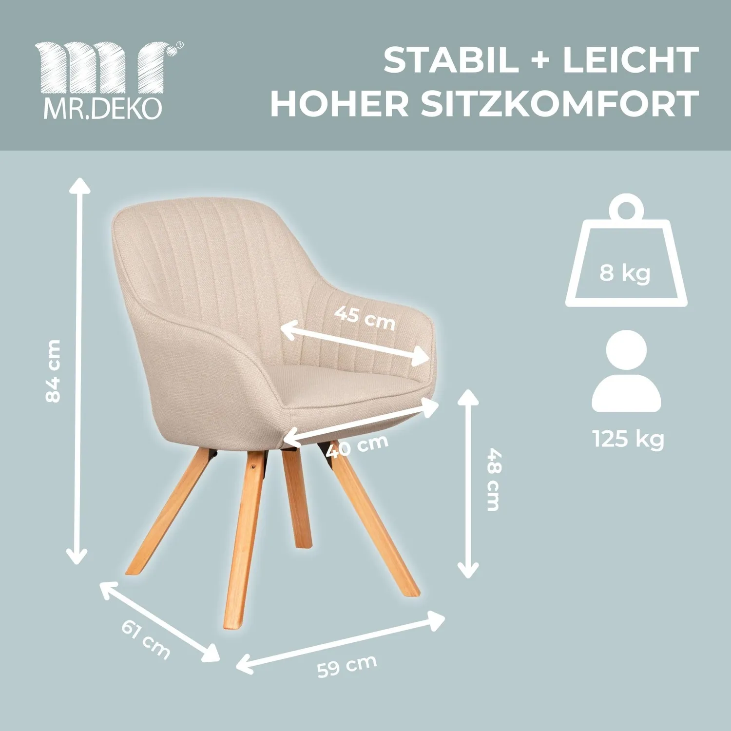 MR.DEKO Matera Esszimmerstühle 4er-Set Beige drehbar mit Armlehnen