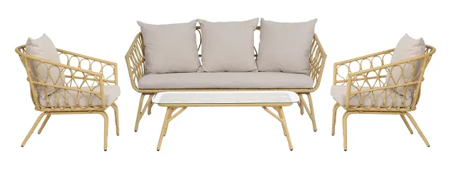 Envy Lounge-Set 5 Personen Rattan 3-Sitzer Kissen Loungetisch