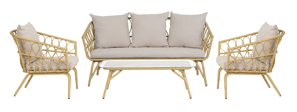 Envy Lounge-Set 5 Personen Rattan 3-Sitzer Kissen Loungetisch