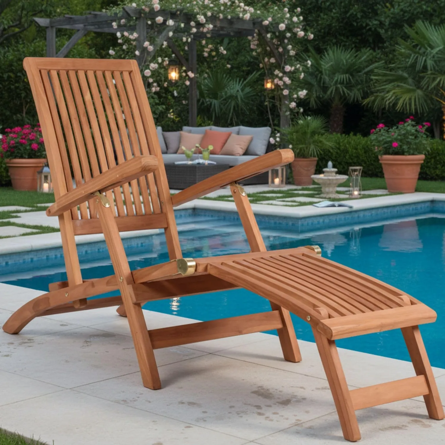 MR.DEKO Yacht Deckchair 170 cm Teakholz Liegestuhl klappbar
