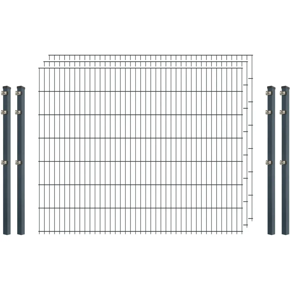 Industrie-Zaunset 8/6/8 Anthrazit 250/143 cm 3 Matten