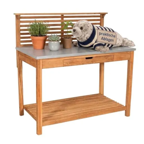 MR.DEKO Hampton Pflanztisch Teak mit Schublade